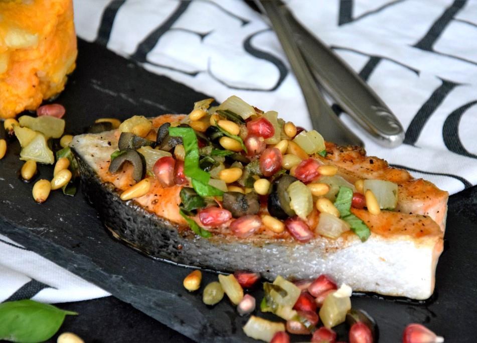 Unterfreundenblog Ottolenghi Lachs Pinienkernsalsa Salmon Pinenutsalsa Bridget Jones Rezept Recipe