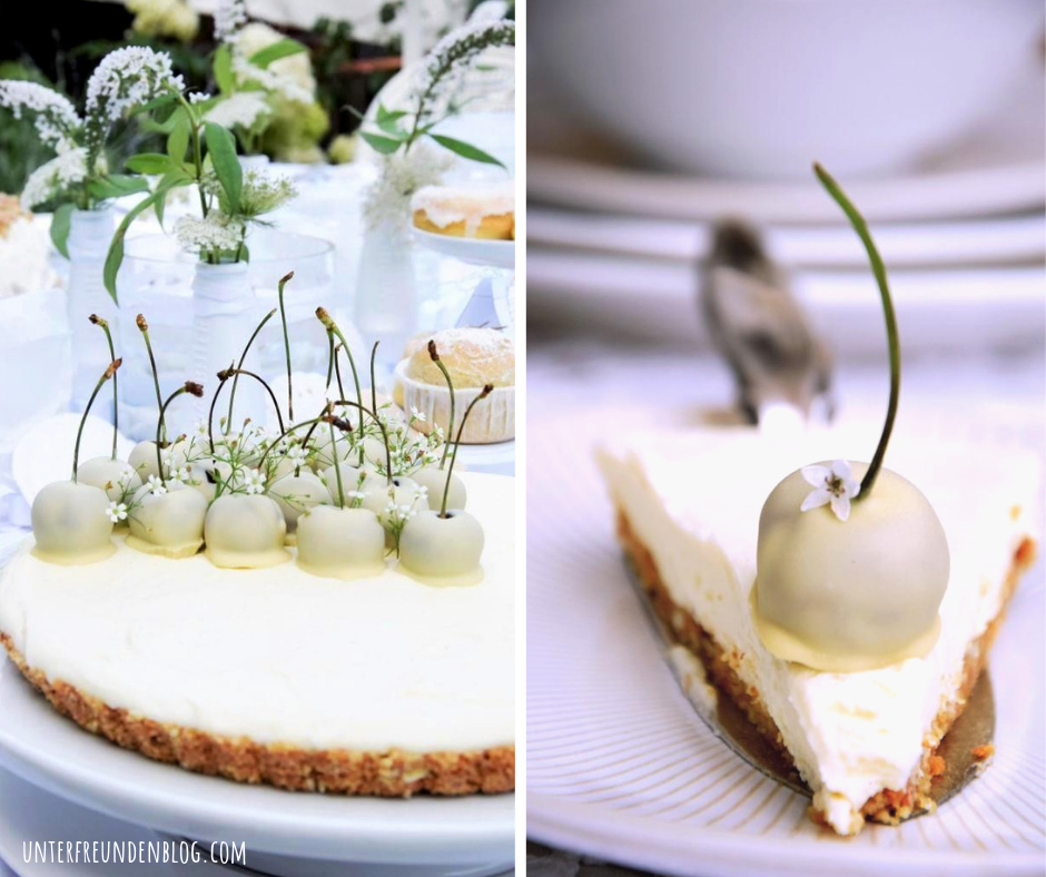 White Chocolate Cheesecake mit weißen Kirschen – Dessert-Rezept für ein Diner en&nbsp;blanc