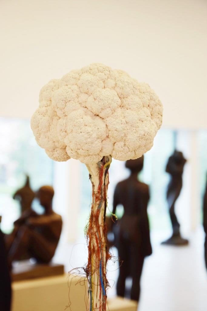 Ist das Kunst? Blumenkohl auf Kabelsalat, im Hintergrund Skulpturen - in der Kunsthalle Mannheim