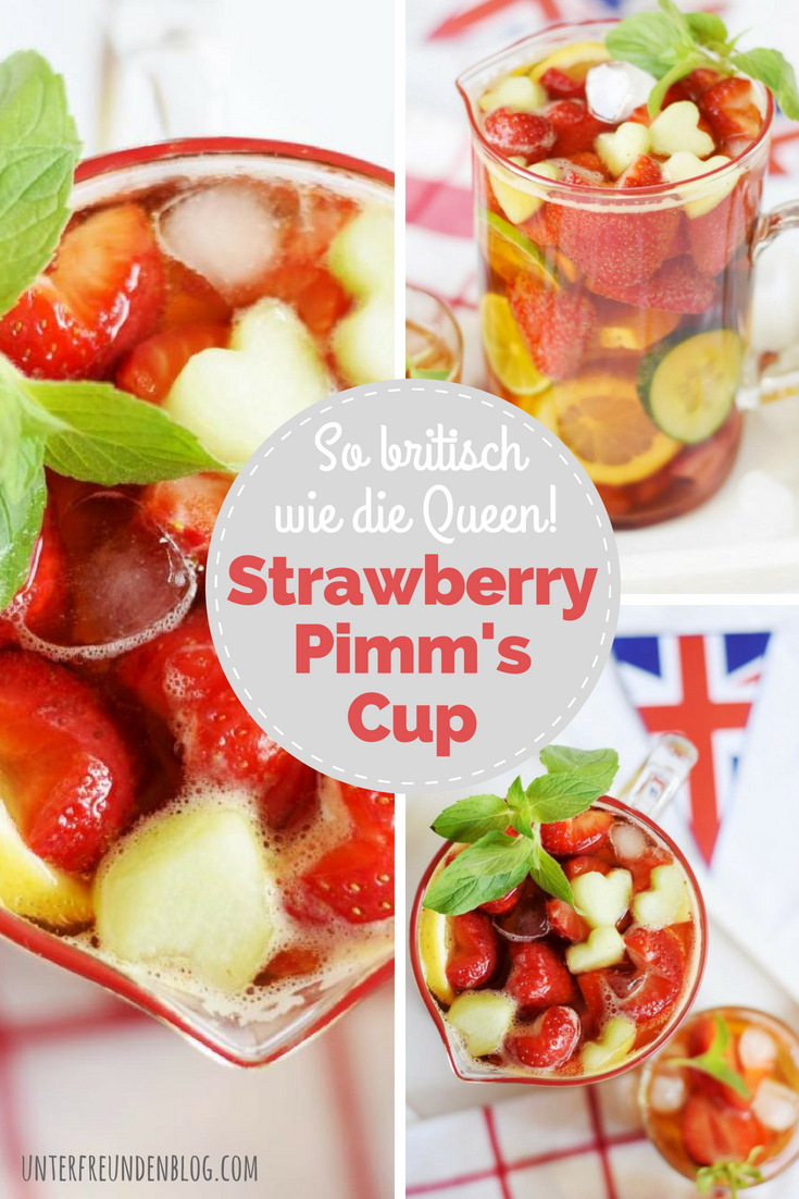 So britisch wie rote Doppeldecker-Busse und die Queen - der Pimm's Cup - hier als herzige Erdbeer-Variante - Rezept von Unterfreundenblog
