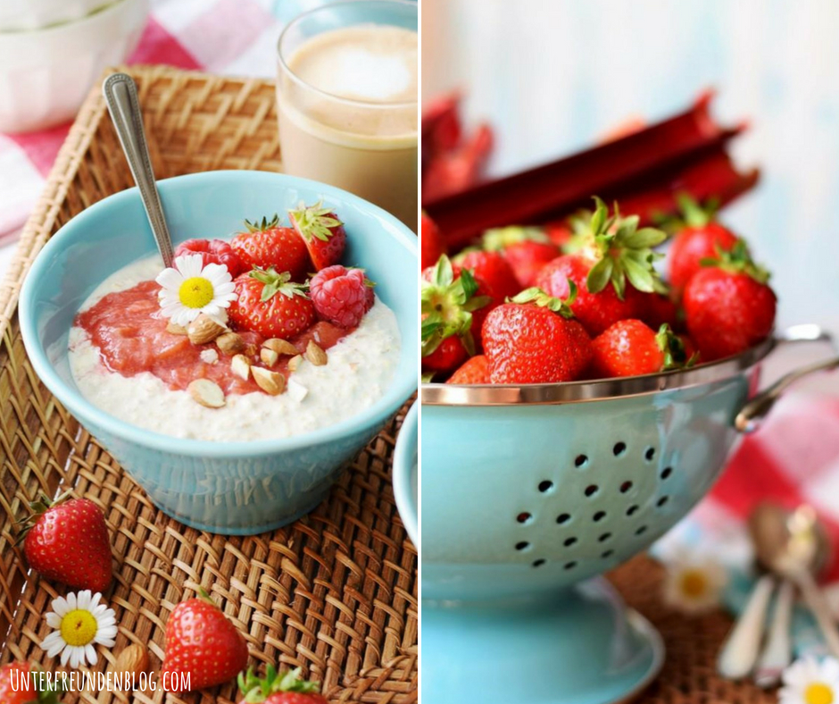 Frühstück ist fertig! Vanille-Overnight-Oats mit schnellem Rhabarber-Erdbeer-Kompott