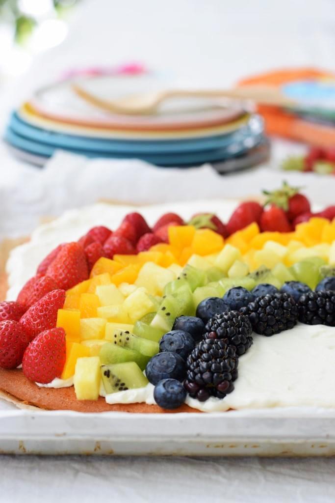 Regenbogen Obstkuchen vom Blech