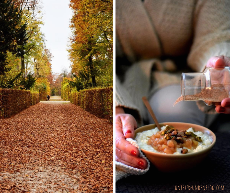 Wärmender Milchreis mit Apfel-Birnen-Kompott und gerösteten&nbsp;Pistazien