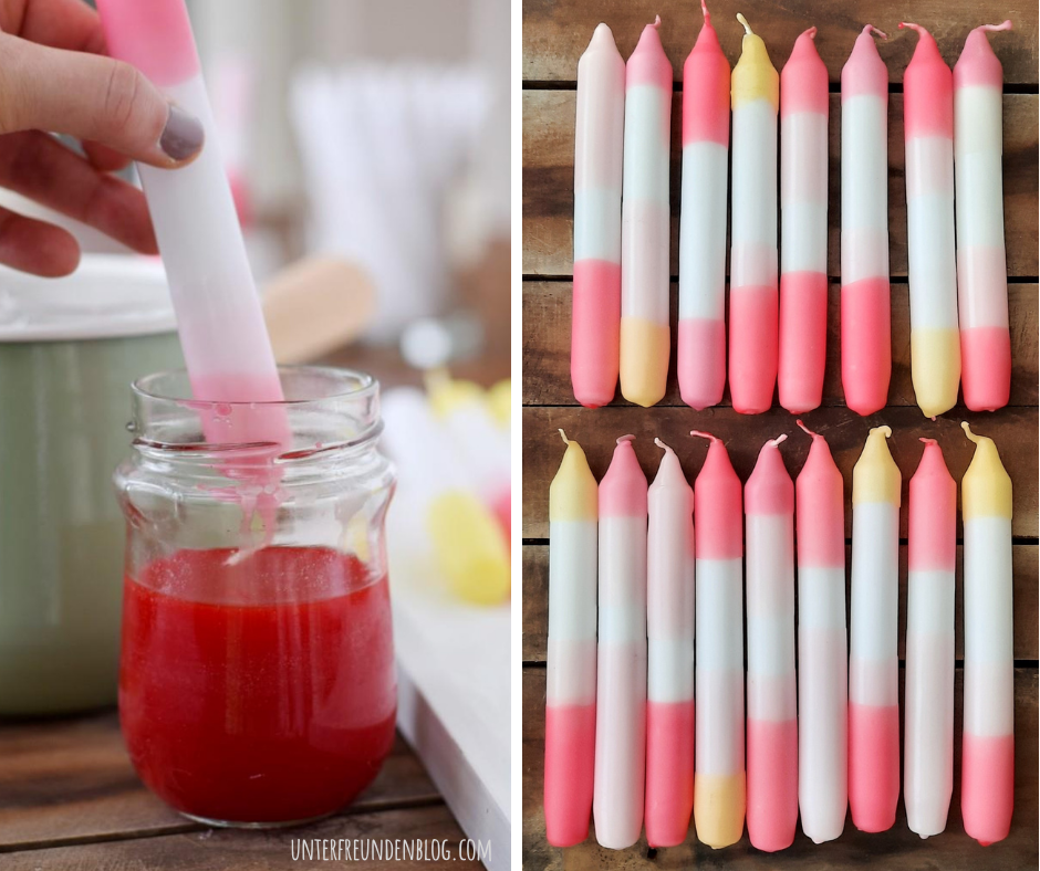 Gute Laune DIY: Kerzen selber färben im wunderschönen Dip Dye Look mit Farbverlauf (geht total&nbsp;easy!)