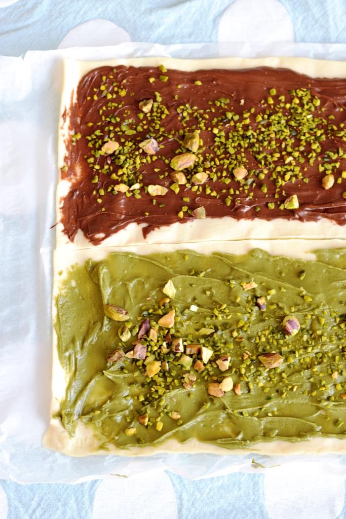 Blätterteig Schokocreme Pistaziencreme