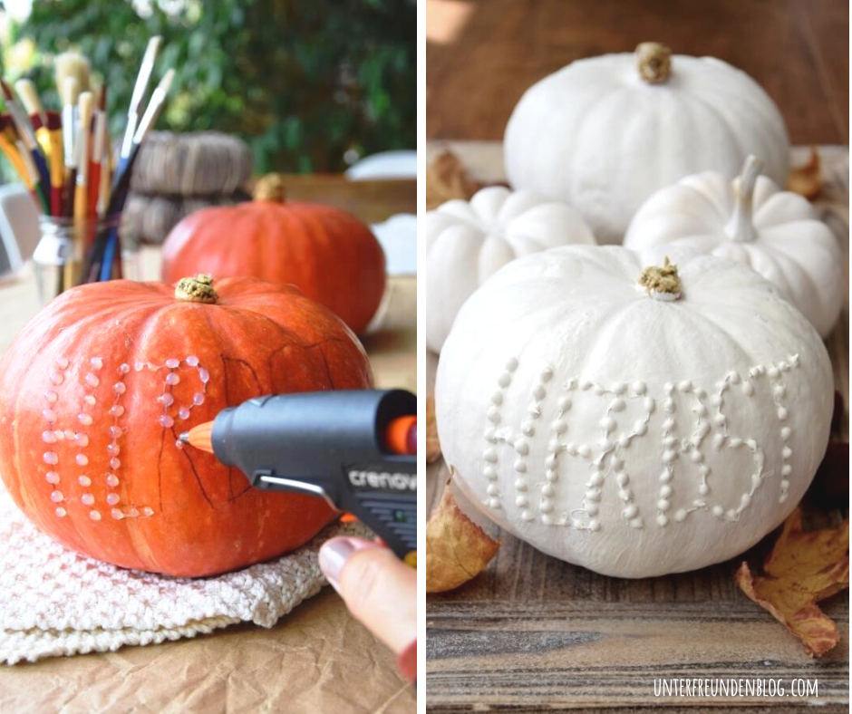Herbstdeko DIY – Kürbisse weiß streichen (und beschriften, wer mag!) – Unterfreundenblog