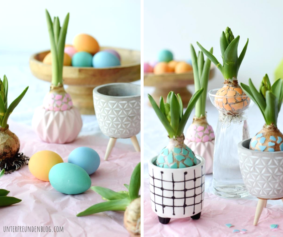 Wenn Dir das Leben angeknackste Ostereier gibt – mach einfach ’ne coole Frühlingsdeko draus: DIY Mosaik&nbsp;Hyazinthen