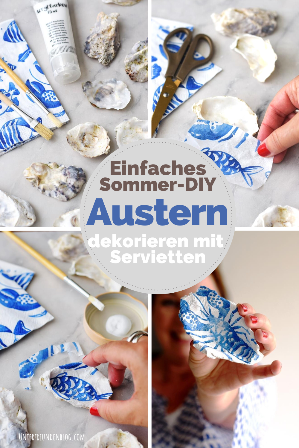 Sommer-DIY! Austern mit Serviettentechnik dekorieren