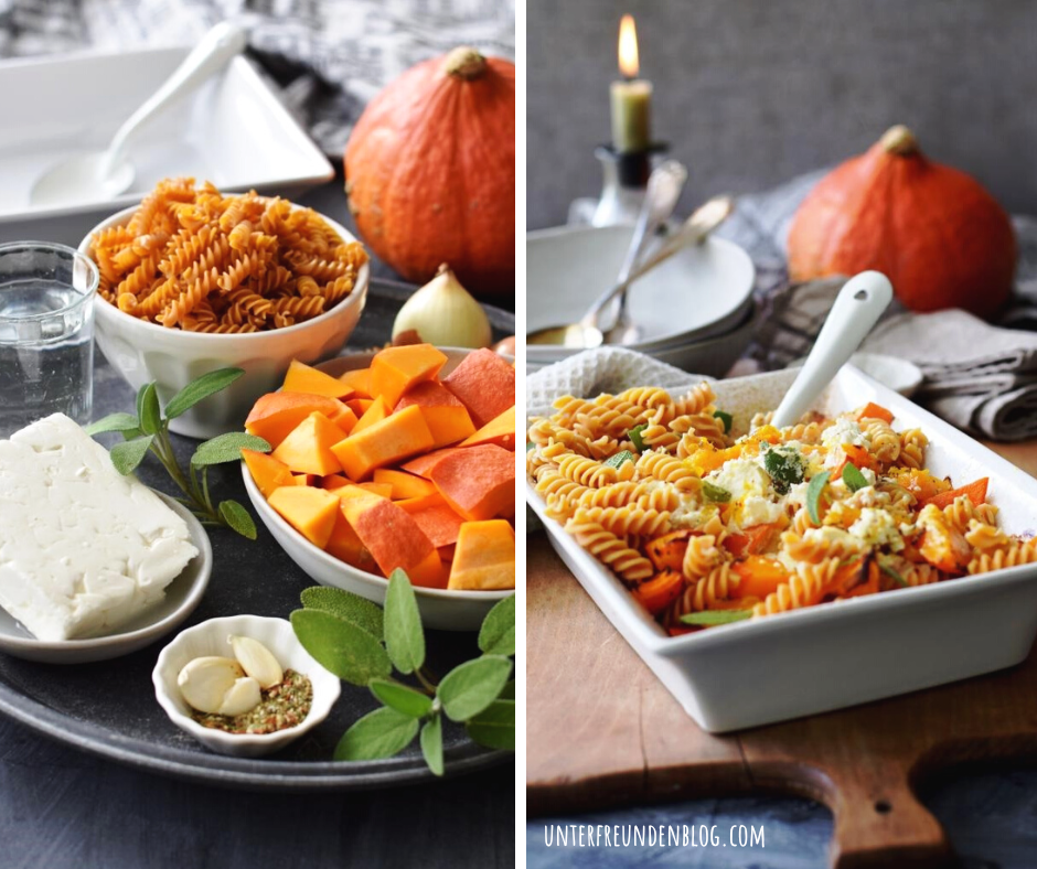 Die heißgeliebte Baked Feta Pasta jetzt in der Herbst-/Winter-Variante mit Kürbis – Soulfood pur und sooooo&nbsp;gut!