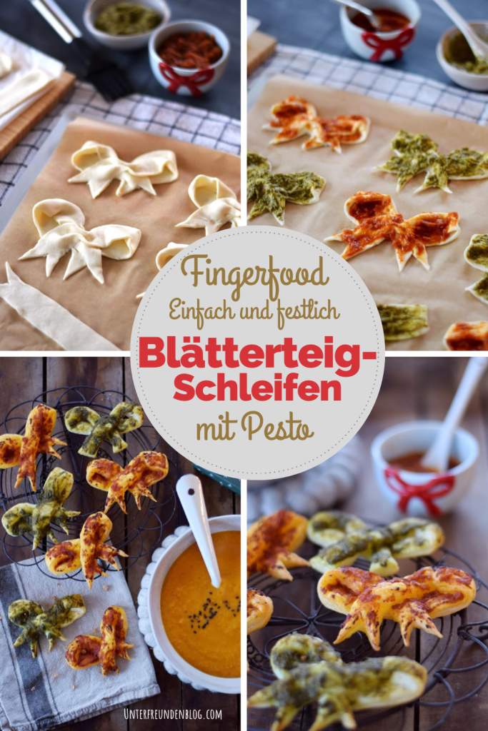 Festliches Fingerfood Rezept - Blätterteig Schleifen mit Pesto #Weihnachten #Silvester #Fingerfood #Schleifen