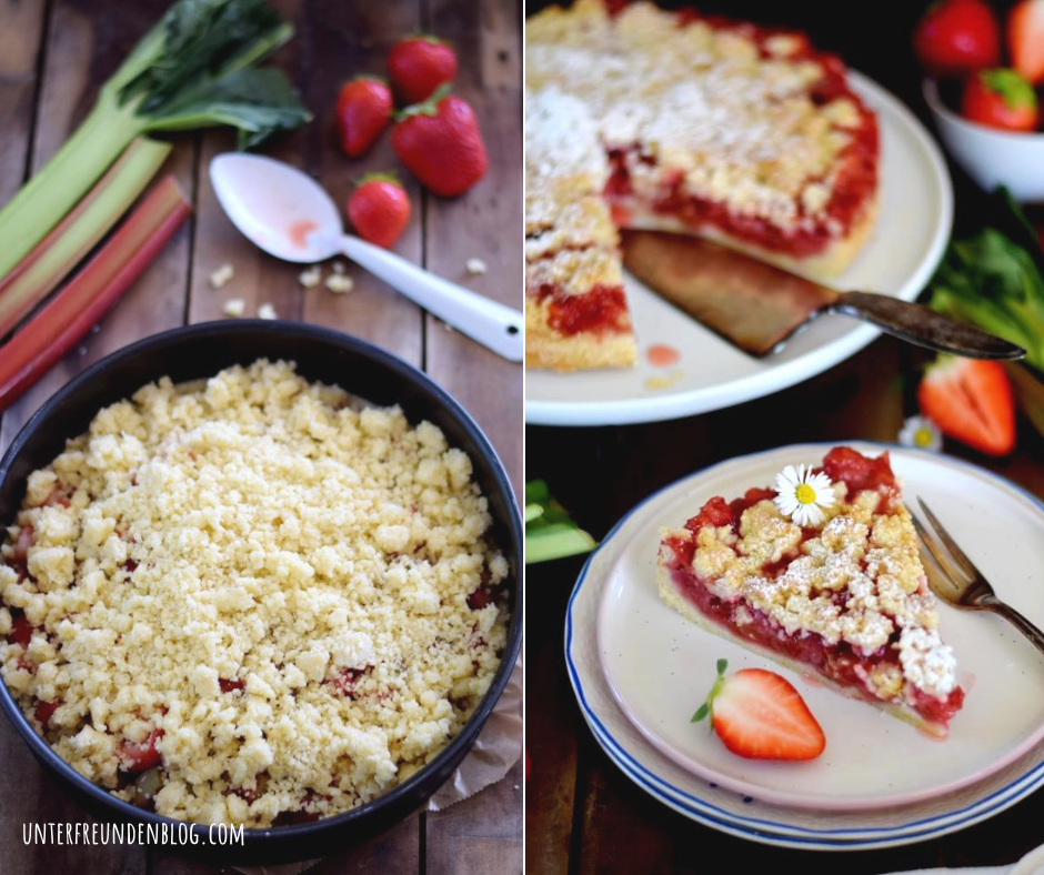 Juhu Rhabarberzeit! Hallo Mai-Bäckerei! Wer hat Lust auf ein einfaches Rezept für Streuselkuchen mit Rhabarber und&nbsp;Erdbeeren?