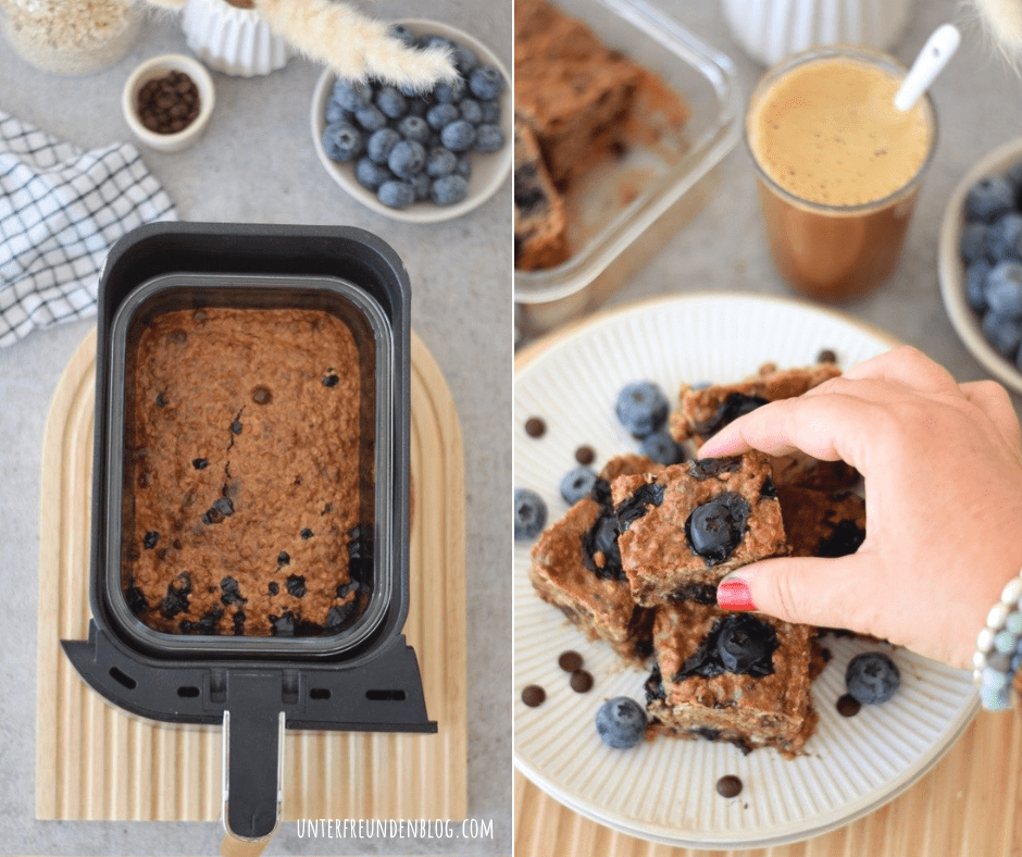 Zugreifen bitte! Köstliche Schoko-Blaubeer-Energieriegel (schmecken wie kleine saftige Kuchenstückchen!) aus dem Airfryer – ganz einfach&nbsp;gemacht