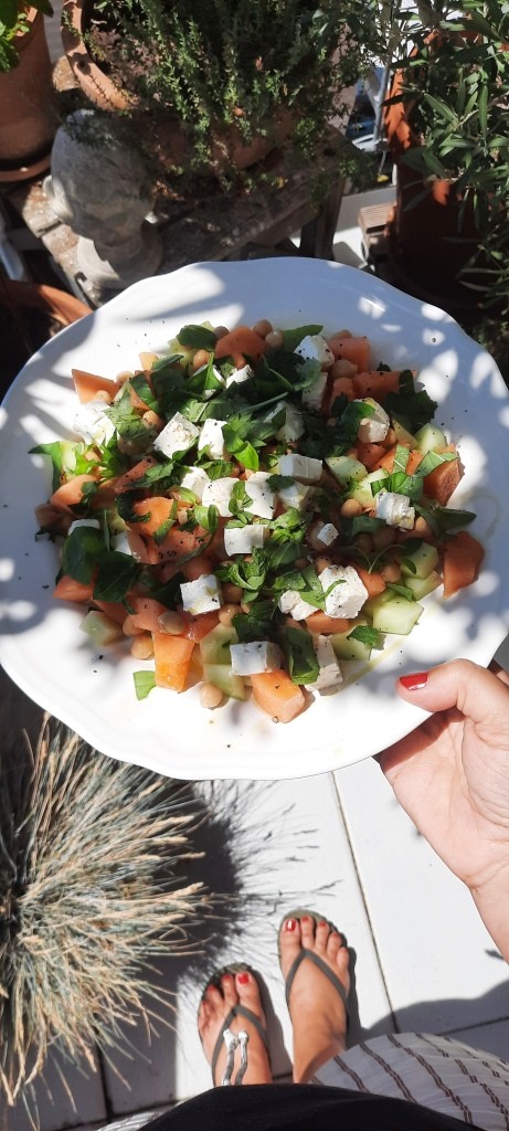 Zutaten Sommersalat Melone, Gurke, Feta / 12von12 im Juli 2026 / Unterfreundenblog